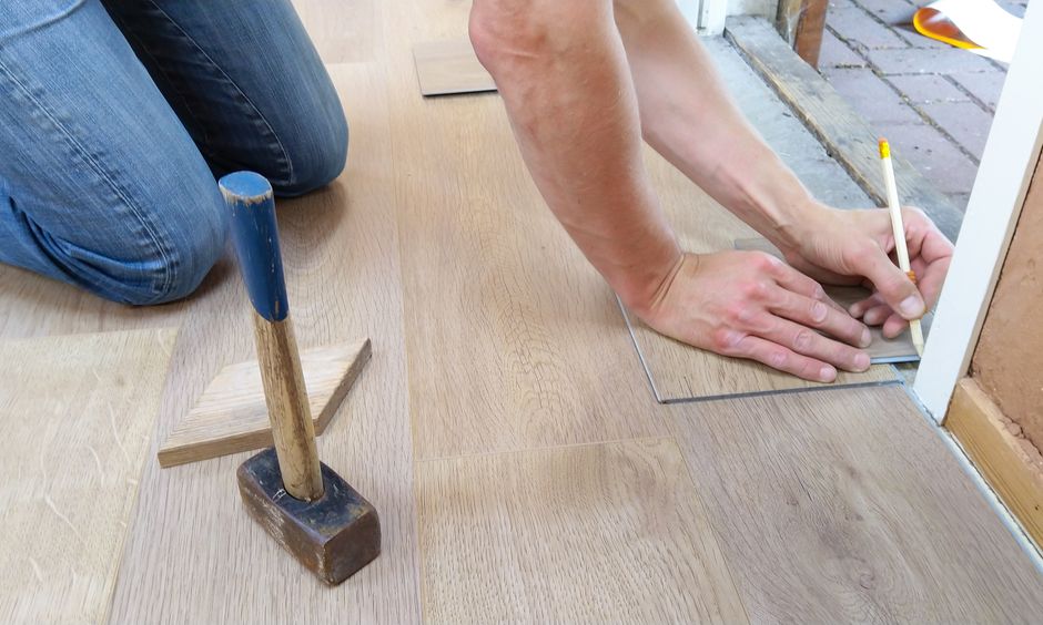 Professional hardwood flooring installation on residential project